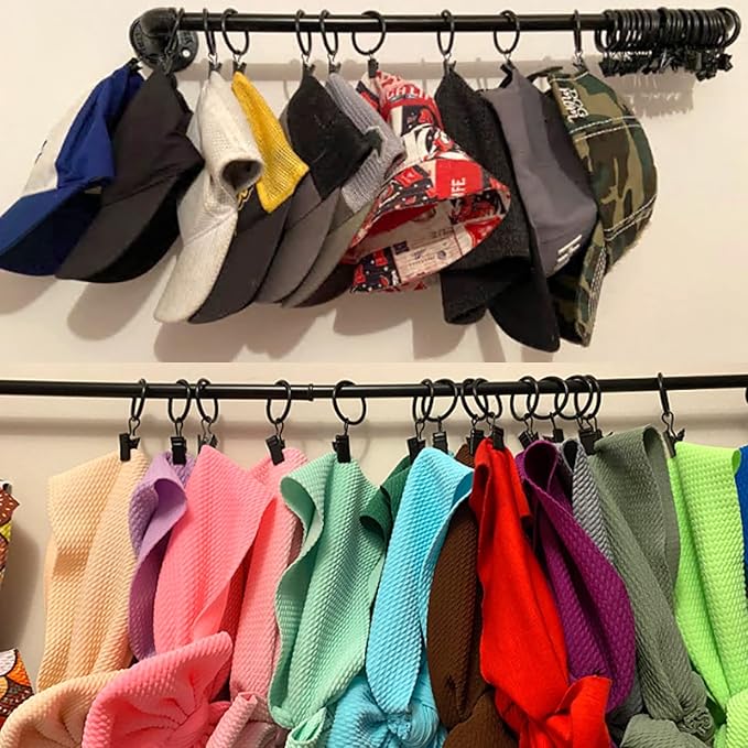 100 Pack Black Curtain Rings with Clips, Curtain Hooks Hangers Clip Rings for Hanging Drapes Bows Hat, Drapery Rings 1.5 in I D, Fits up to 1.2 in Diameter Curtain Rod.