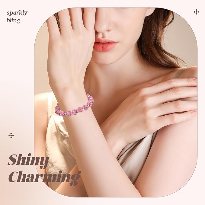 105pcs 10mm Rhinestone Beads for Jewelry Making, Dark Pink Shiny Round Disco Ball Beads Bulk, Sparkle Crystal Clay Christmas for Bracelet Baseball Necklace Earring Crafting and DIY