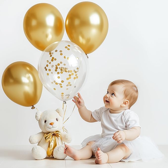 JOYIN 150 Pcs Metallic Gold Balloons, Different Sizes 18 12 10 5 Inch Gold Latex Balloon Arch Kit with Instruction for Birthday Decoration Party Graduation Wedding Holiday