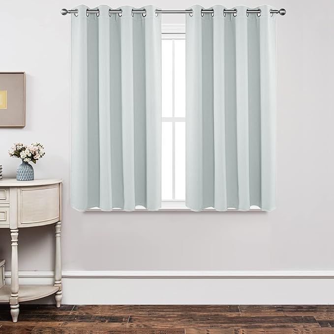 Joydeco White Curtains 54 Inches Long 2 Panels Set, Thermal Insulated Long Curtains& Drapes 2 Burg, Room Darkening Grommet Drapes for Living Room Bedroom Window (W52 x L54 Inch, Greyish White)