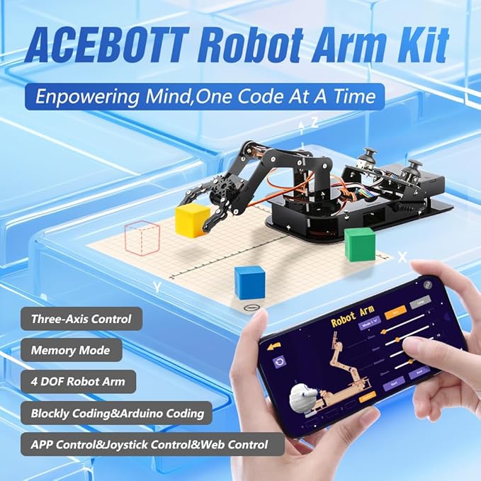 4 DOF ESP32 Robotic Arm Kit for Kids 8-12, Robotics Kit App Remote Control Robot Toys Compatible with Arduino, STEM Educational DIY Robot Arm Kit Gift for Teenagers & Adults