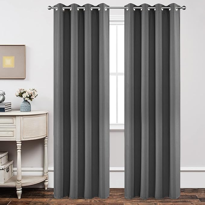 Joydeco Blackout Curtains 108 Inch Length 2 Panels Set, Thermal Insulated Long Curtains& Drapes 2 Burg, Room Darkening Grommet Drapes for Living Room Bedroom Window (W52 x L108 Inch, Light Grey)