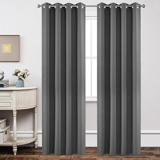 Joydeco Blackout Curtains 108 Inch Length 2 Panels Set, Thermal Insulated Long Curtains& Drapes 2 Burg, Room Darkening Grommet Drapes for Living Room Bedroom Window (W52 x L108 Inch, Light Grey)