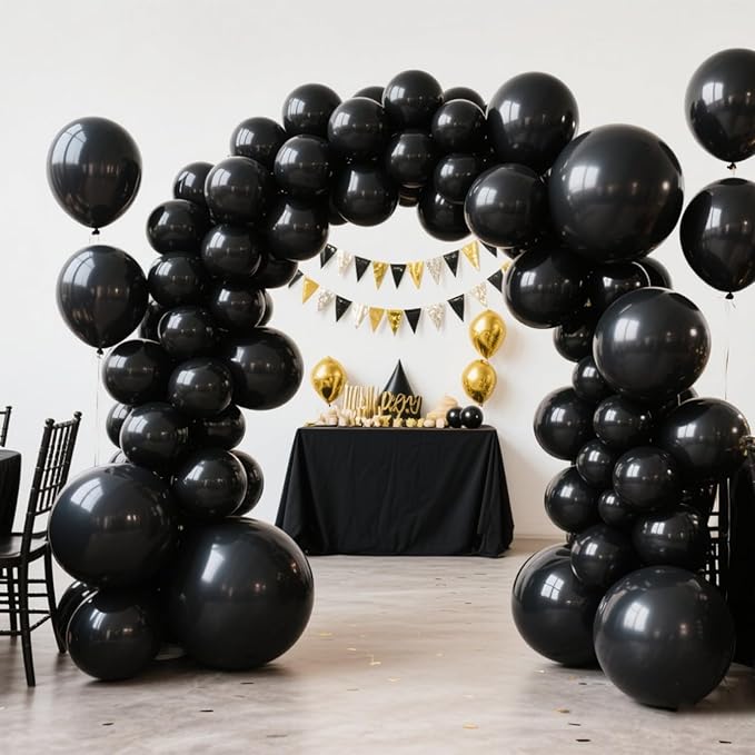 140pcs Metallic Black Round Balloons Different Sizes 18 12 10 5 Inch Latex Balloons for Arch Decoration Party Balloon Kit for Graduation Birthday Party Wedding Balloon Baby Shower Decoration