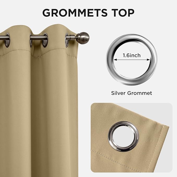 Joydeco Blackout Curtains 95 Inch Length 2 Panels Set, Thermal Insulated Long Curtains& Drapes 2 Burg, Room Darkening Grommet Drapes for Living Room Bedroom Window (W52 x L95 Inch, Beige)