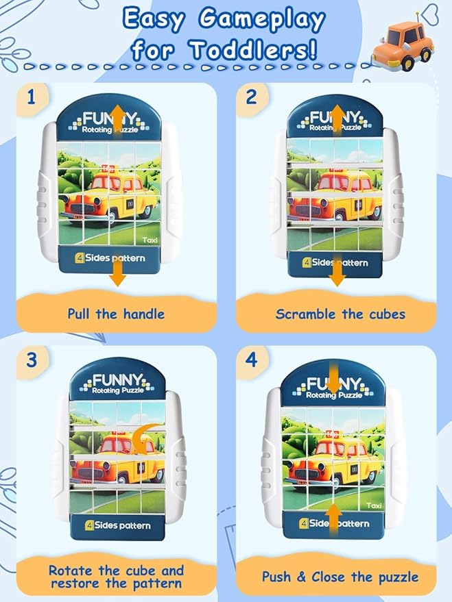 16-Piece Rotating Puzzles for Kids 4-6, Toddlers Puzzles 2-4, Road Trip, Airplane Activities Game, Travel Toys - Brain Teaser, Fine Motor Skills, Birthday Gifts Boys & Girls - Transportation