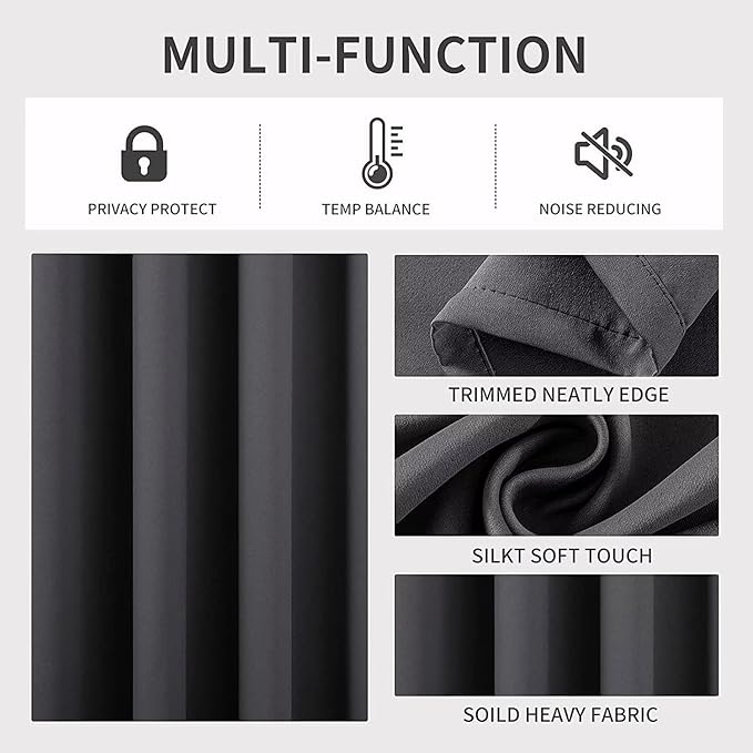 Joydeco Dark Grey Custom Solid Single Blackout Curtain for Bedroom and Living Room, Grommet Thermal Insulated Room Darkening Curtain 1 Panel (Custom Size,Dark Grey)