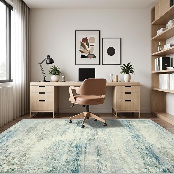 10x14 Area Rugs for Living Room: Soft Abstract Large Area Rug Non-Shedding Anti-Skid Stain Resistant Indoor Floor Modern Washable Rugs for Bedroom Dining Room Nursery Farmhouse Home Office-Blue/Gray