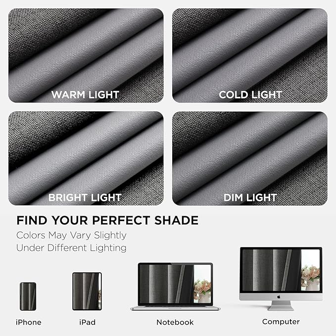 Joydeco Blackout Curtains 84 Inches Long 2 Panels Burg, Room Darkening Curtains for Bedroom, 100% Black Out Textured Thermal Drapes Privacy Protection 2 Panels Set(W52 x L84 Inch, Grey)
