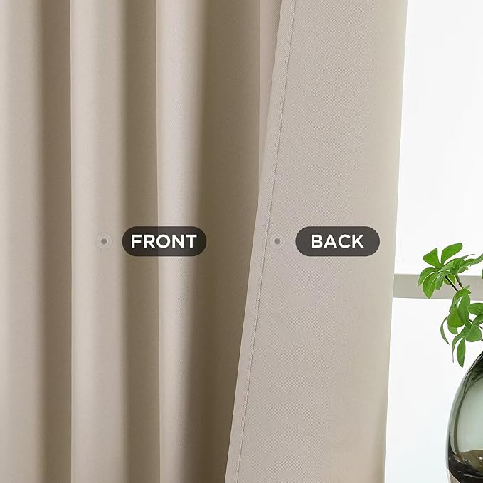 Joydeco 84 Inch Blackout Curtains for Bedroom, Thermal Insulated Black Out Curtains 2 Panels Set, Room Darkening Drapes for Living Room Window Rod Pocket Back Tab (W37 x L84 Inch, Light Beige)
