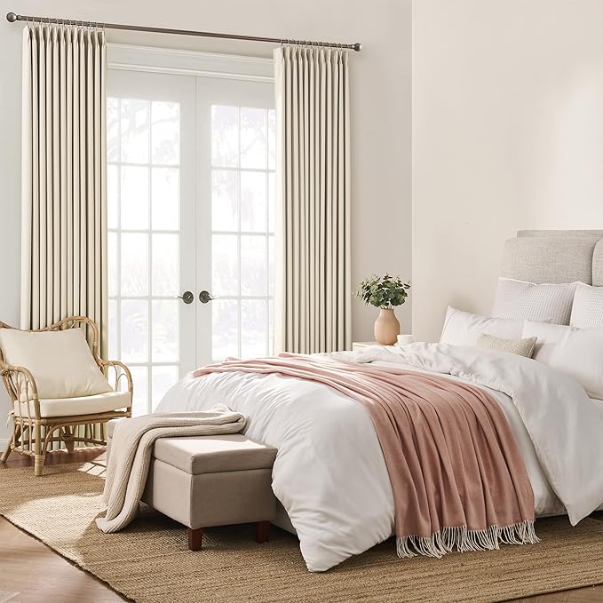 KEQIAOSUOCAI Blackout Sliding Glass Door Curtains 2 Panels Set,80 Inch Wide Room Divider Darkening Window Treatment Unique Hook Track Curtains for Bedroom/Living Room 80 x 96 Inches Long, Cream Beige