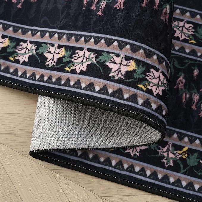 2x3 Rug Abstract Vintage Indoor Door Mat Machine Washable Small Area Rug Non-Slip Low Pile Throw Rugs for Entryway Kitchen Front Door Indoor Entrance Entry Kids Room, Black