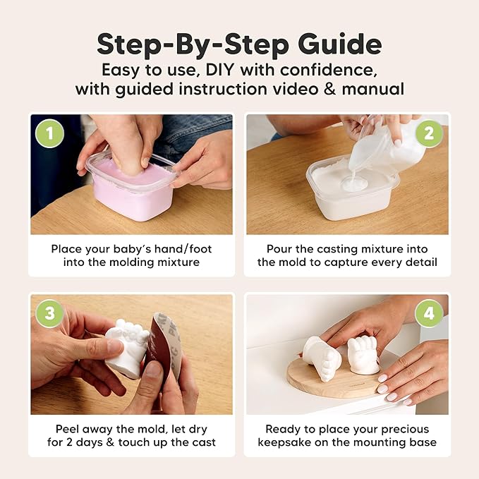 KeaBabies Baby Casting Kit Hands and Feet Mold - 3D Newborn Hand Casting Kit & Stylish Wood Base, Easy DIY Infant Foot Molds 0-9 Months, BPA-Free Baby Keepsake, Shower Gifts for Moms (Round, Ash Wood)