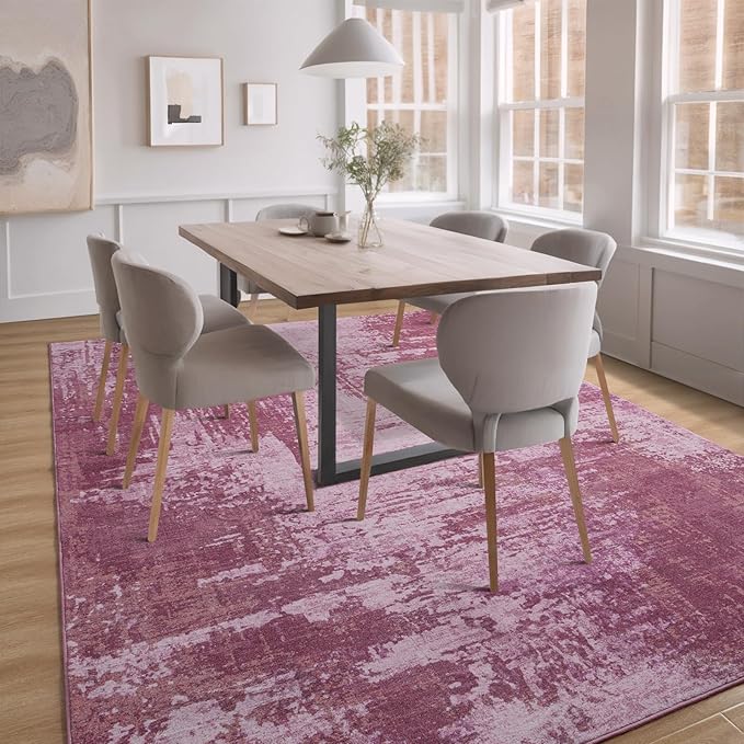 Kelarea Living Room Rug, 6x9 Rug Modern Abstract Washable Rugs Pink Faux Wool Vintage Carpet, Non Slip Rugs for Bedroom, Dining Room, College Dorm, Kids Playroom, Home Office