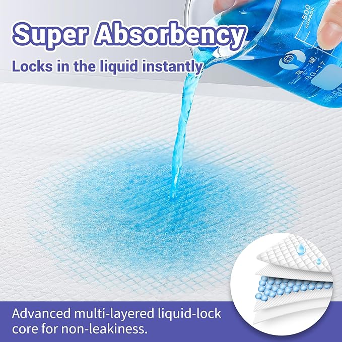 100 Pack Disposable Diaper Changing Pads for Baby Leakproof & Super Absorbency Disposable Underpads Large Toddler Pads Absorbent Fluff Protective Table Pads, Pee Pads for Babies, Kids 18" x 13"