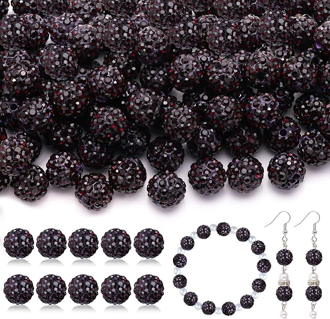 160pcs 10mm Rhinestone Beads for Jewelry Making, Dark Purple Shiny Round Disco Ball Beads Bulk, Sparkle Crystal Clay Christmas for Bracelet Baseball Necklace Earring Crafting and DIY