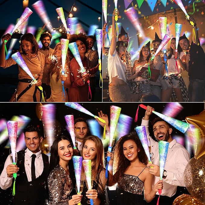 200PCS Glow Fiber Optic Sticks, LED Light Wands, Glow in The Dark Party Supplies, Fiber Optic Wands for Weddings, Birthdays&Events,Flashing LED Party Favors,Colorful Light Sticks for Kids&Adults