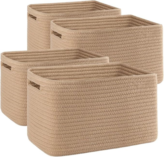 4 Pack Storage Baskets for Organizing, Woven Baskets for Shelves - Perfect for Toys, Books, Towels, and Clothes, Durable Gift Basket Bins Toy Storage, 12.7''L x9''W x7.8''H, Jute