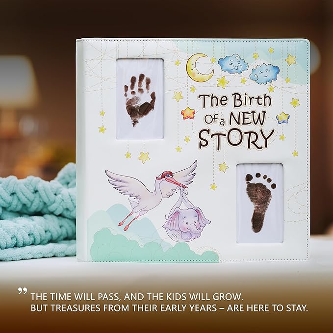 Keepsake Baby Memory Book Girl Boy – Timeless Leather-Bound Baby Milestone Book – Baby Book Keepsake Record First 5 Years – Gender Neutral Baby Scrapbook Album, Baby Album Journal Registry Search Gift