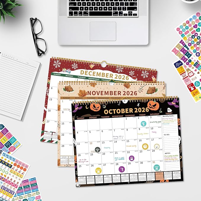 2025-2026 Calendar, 18 Month Wall Calendar 2025-2026 Hanging Spiral Bound Magnetic Fridge Desk Calendars 15" x 12", Jul 2025 - Dec 2026, A- Small Colorful