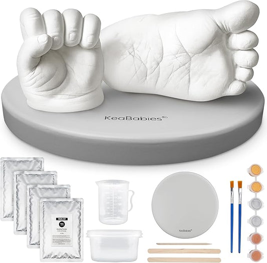 KeaBabies Baby Casting Kit Hands and Feet Mold - 3D Newborn Hand Casting Kit & Stylish Wood Base, Easy DIY Infant Foot Molds 0-9 Months,BPA-Free Baby Keepsake,Shower Gifts for Moms (Round, Cloud Gray)