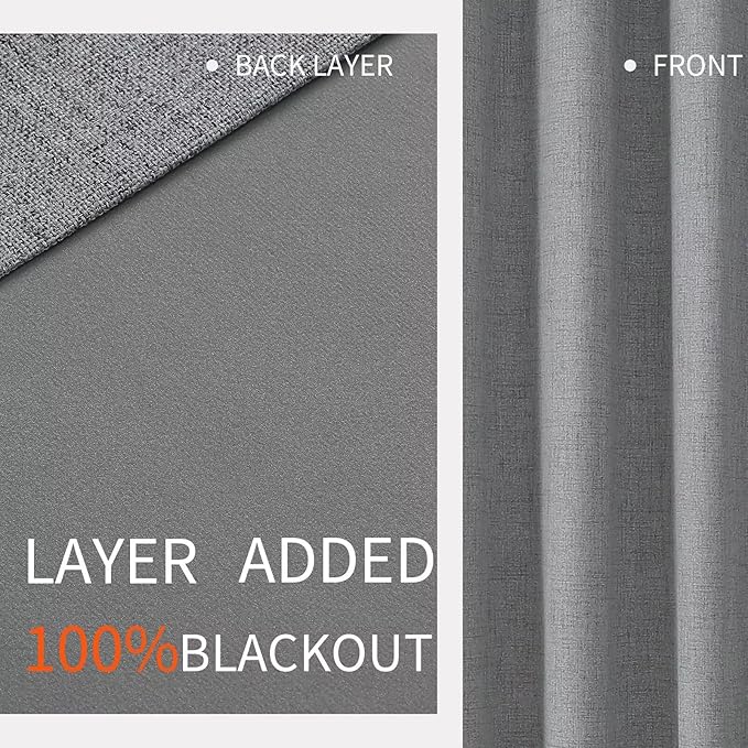 Joydeco Custom Light Grey Textured Total Blackout Curtain for Bedroom and Living Room. Grommet Textured Thermal Insulated Room Darkening Curtain 1 Panel (Custom Size and Color)