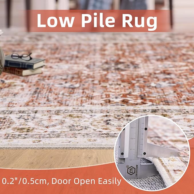 2x6 Runner Rug Non Slip Carpet Runners for Hallway 6ft Fall Runner Rugs with Rubber Backing Rug Runner for Kitchen Bedroom Vintage Distressed(Brick Red)