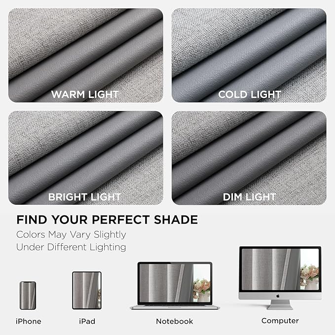 Joydeco 100% Blackout Linen Curtains 90 Inches Long 2 Panels, Thermal Insulated Burlap Curtain & Drapes, Grommet Room Darkening Textured Curtains for Bedroom Living Room (52x90 inch,Greyish White)