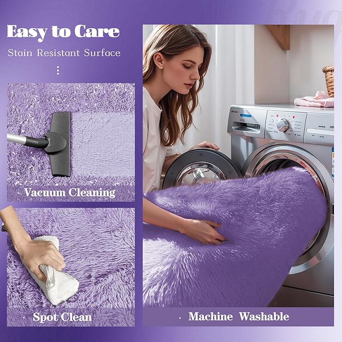 2x6 Runner Rug for Bedroom: Fluffy Shag Soft Washable Rugs Small Fuzzy Plush Indoor Carpet for Hallway Bedside Dorm Kids Girls Boys Room (Purple, 2'x6')