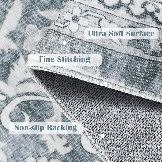 jinchan Floral 3x5 Area Rugs for Entryway - Taupe Vintage Distressed Design Doormat Non-Slip Ultra-Thin Low Pile Boho Rug for Kitchen Living Room Bedroom Farmhouse (3‘x5',Grey)