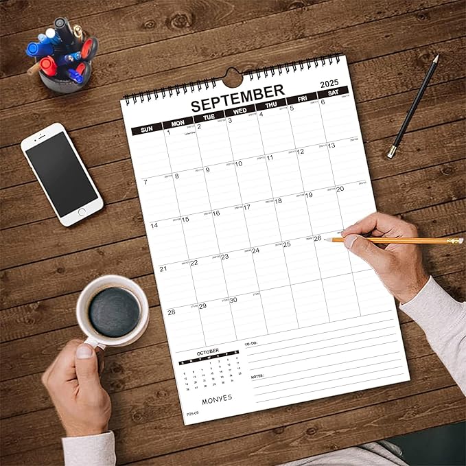 2025-2026 Wall Calendar, 17" x 12" Academic Calendar, Monthly Calendar with Wire Binding & Hanging Hook, Large Wall Calendar, Desk Calendar