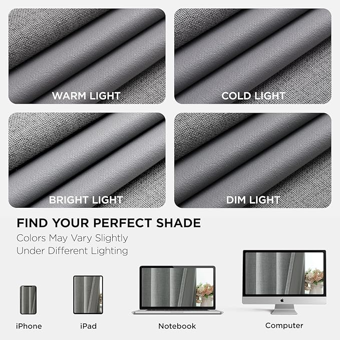 Joydeco Blackout Curtains 63 Inches Long 2 Panels Burg, Room Darkening Curtains for Bedroom, 100% Black Out Textured Thermal Drapes Privacy Protection 2 Panels Set(W52 x L63 Inch, Light Grey)