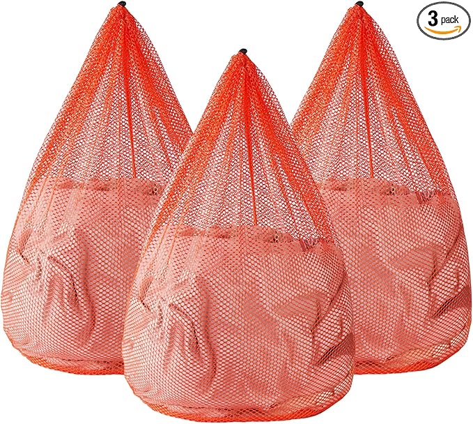 3Pcs Mesh Laundry Bags Washing Machine Mesh Wash Bags Jumbo for Delicates Clothes,Bed Linen,Toys with Drawstring Closure Sturdy(3 XXLarge 28 x 26 Inches, Orange)