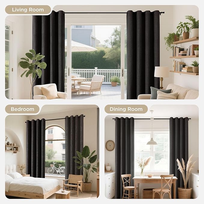 Joydeco Charcoal Grey Blackout Curtains 120 Inches Long, Extra Long Curtains 120 Inch Length 1 Panel for Bedroom, Thermal Insulated Linen Black Out Curtains with Grommets(100x120, Charcoal Grey)