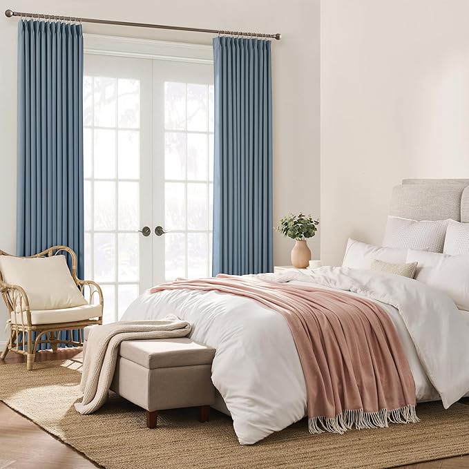 KEQIAOSUOCAI Dusty Blue Pinch Pleated Curtains 138 Inches Long Room Darkening Draperies Luxury Decor for Living Room Nursery (Stone Slate Blue 40x138 Inch 2 Panels)