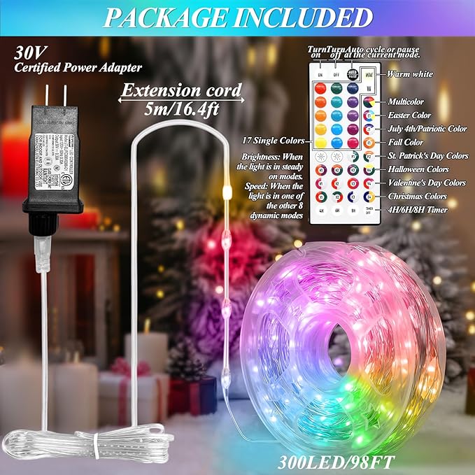 300 LED Fairy Lights Color Changing, 98 FT 35 Colors String Lights with Remote, 17 Single Color & 18 Holiday Colors, Christmas Twinkle Light Plug in for Bedroom Holiday Wedding Indoor Party Decor