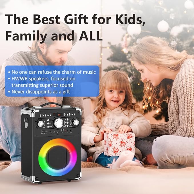 Karaoke Machine with 3 Wireless Microphones for Adults, Portable Bluetooth Party Speaker with Echo Adjustment, Singing Machine Support TWS/USB/TF Card/Guitar/TV Connected for Outdoor/Events etc