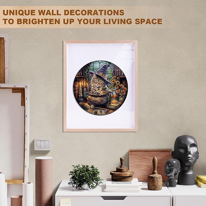 KAAYEE Wooden Puzzles for Adults, 3D Visual Effect Magic Feline Cat Wooden Jigsaw Puzzle Unique Shape Wood Puzzle Adult, 3D Effect Flat Puzzle Birthday Family Game (S-8.5 * 8.5 in-100pcs)