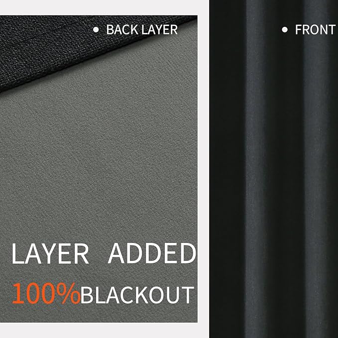 Joydeco Custom Charcoal Grey Textured Total Blackout Curtain for Bedroom and Living Room. Grommet Textured Thermal Insulated Room Darkening Curtain 1 Panel (Custom Size and Color)