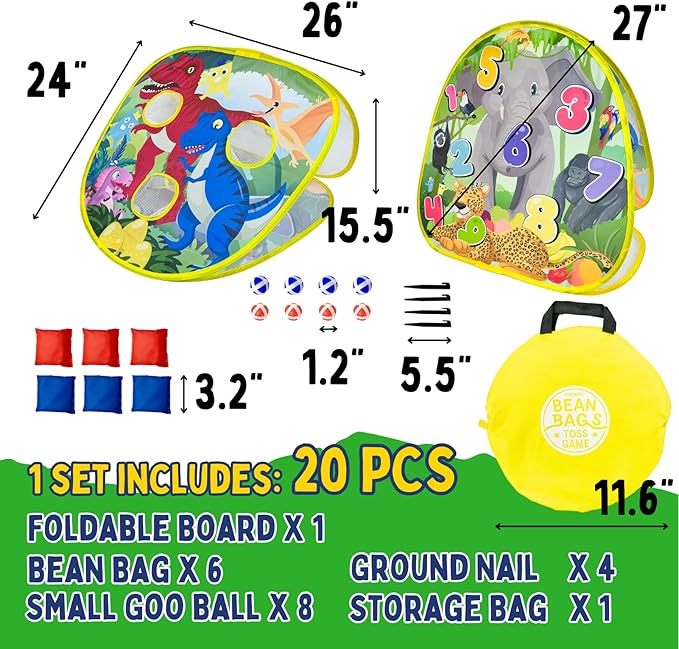 2-in-1 Dinosaur & Animal Bean Bag Toss Game – Double-Sided 27" Target Board with 6 Bean Bags – Outdoor & Indoor Toy for Toddlers & Kids Ages 3-6 – Birthday Gift - Amazon Exclusive