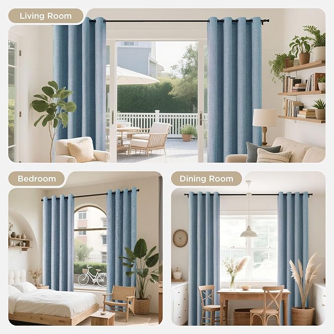 Joydeco Blackout Curtains 84 Inches Long 2 Panels Burg, Room Darkening Curtains for Bedroom, 100% Black Out Textured Thermal Drapes Privacy Protection 2 Panels Set(W52 x L84 Inch, Sky Blue)