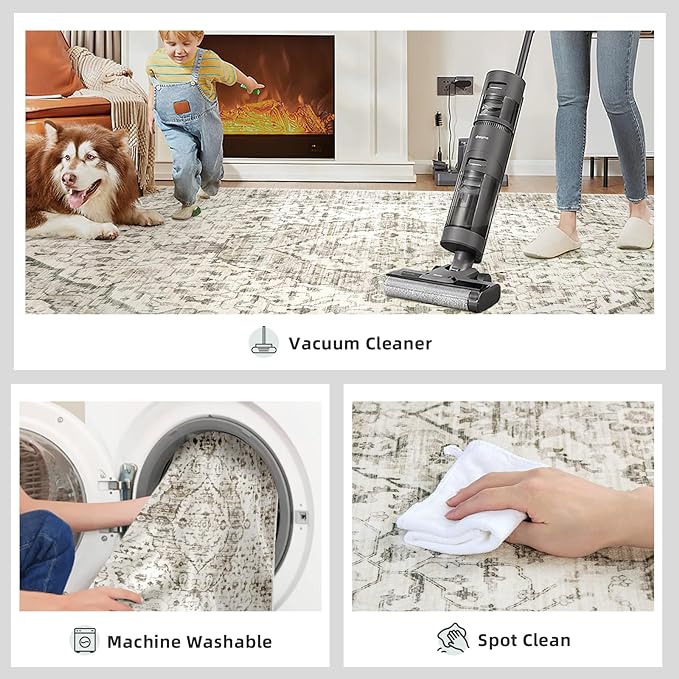 3x7 Runner Rugs for Hallway Non-Slip Hallway Runner Rug with Rubber Backing Washable Rug Runner for Kitchen Bedroom Vintage Distressed Carpet (Border Cream)