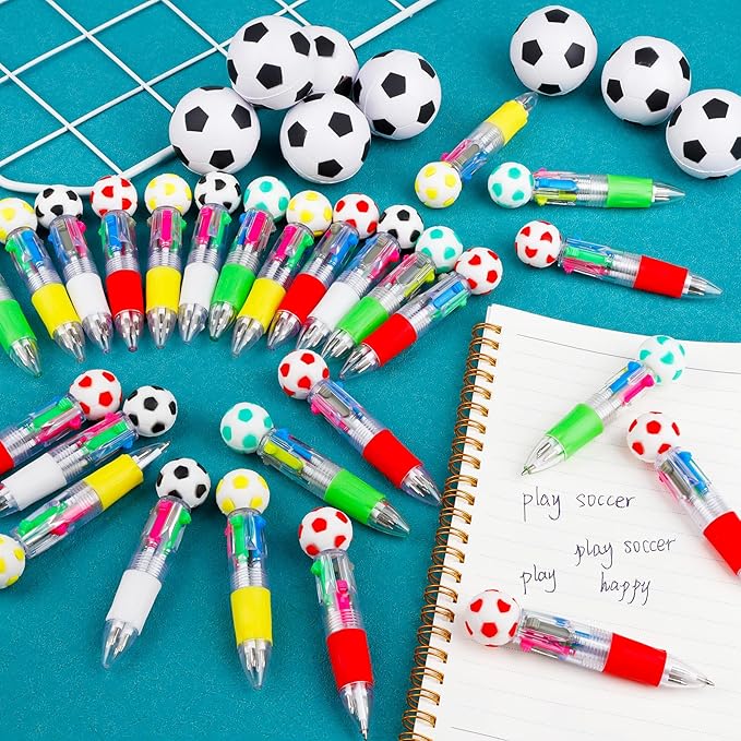 30Pcs Mini Multicolor Pens in One 4-in-1 Cute Pens Bulk for Kids, Ballpoint Pen for Birthdays and Children's Parties, Fun Gifts Assorted Ink Kawaii Pen(Soccer)