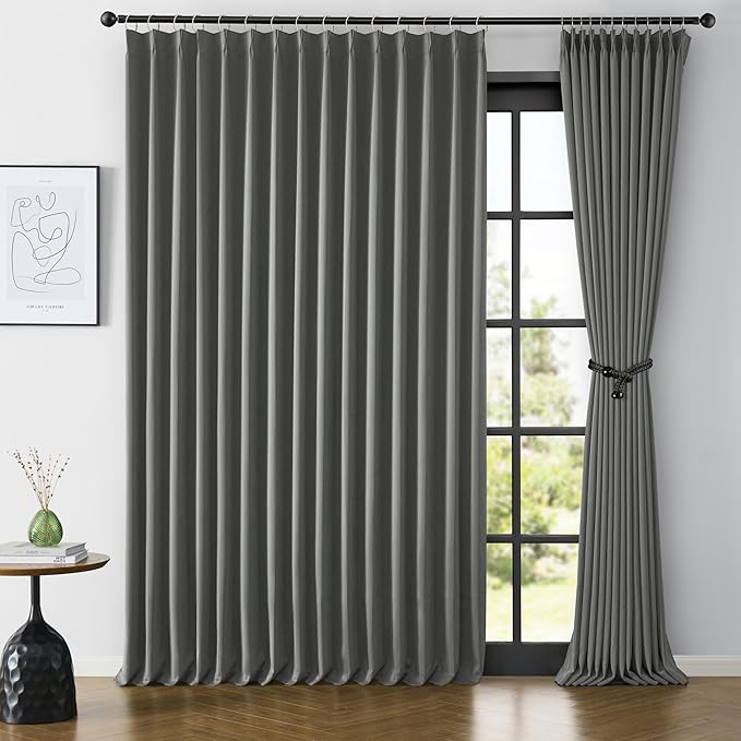 KEQIAOSUOCAI Extra Wide Blackout Curtains 102 Inches Long, Pinch Pleated Curtain for Sliding Door/French Door Room Divider Panels for Living Room 100 Inch Width 100x102 Grey