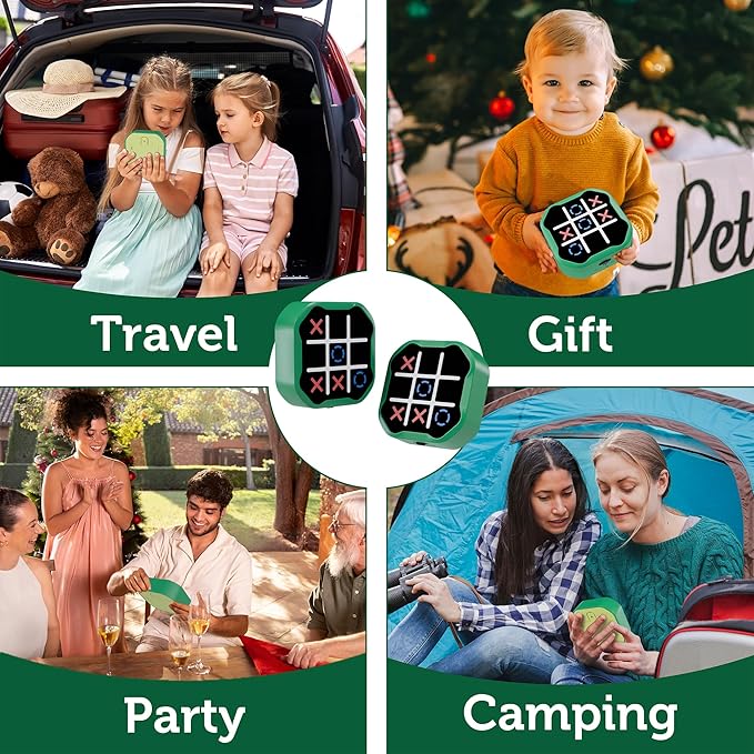 3 in 1 Electronic Tic Tac Toe Game, Handheld Digital Tic Tac Toe Bolt Game with Silent Mode, Portable Learing Toy Gift for Kids & Adults, Green(One Pack)