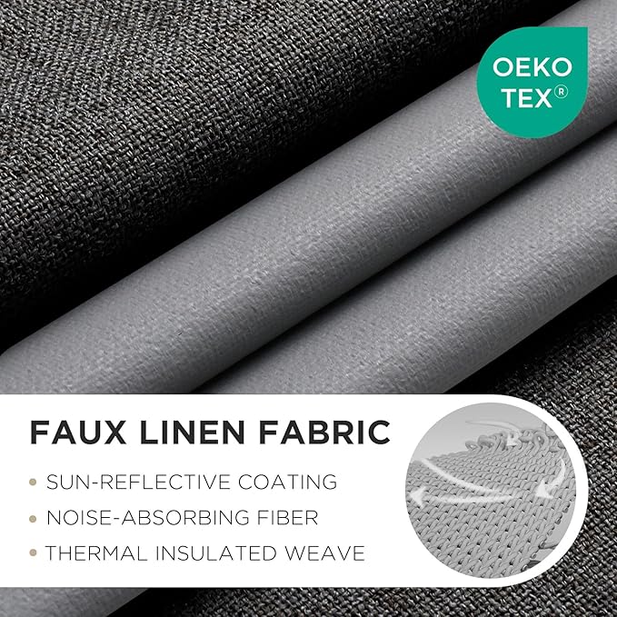 Joydeco Charcoal Grey Blackout Curtains 84 Inches Long, Curtains 84 Inch Length 1 Panel for Bedroom, Thermal Insulated Linen Black Out Curtains with Grommets(100x84, Charcoal Grey)