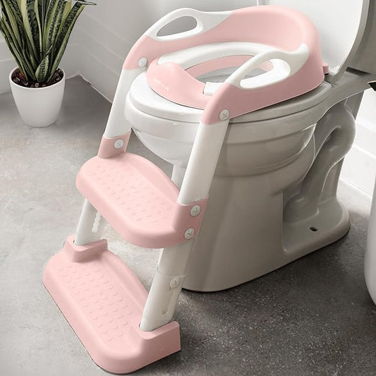 Jool Baby Potty Training Seat with 2 Step Ladder for Toddlers - Soft Cushioned Seat & Splash Guard, Adjustable Height (Pink)