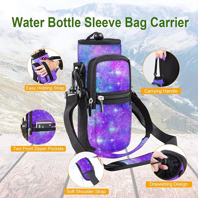 25/32/40/64oz Water Bottle Bag Holder Carrier-Insulated Crossbody Sling Case Sleeve with Strap & Pockets for Men Women Gym Cycling Travel Walking Hiking Camping