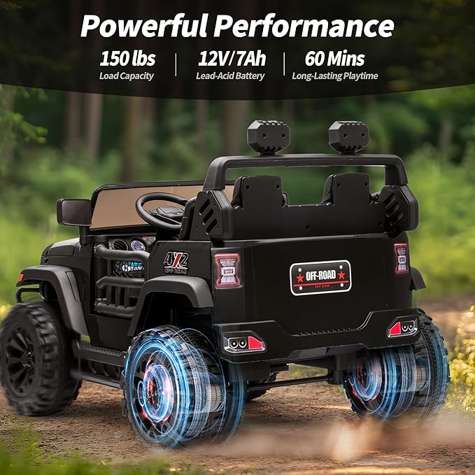 2 Seater Ride on Car Truck, 12V Kids Electric Ride on Toy for Big Kids Age 3-8 w/Remote Control- Black