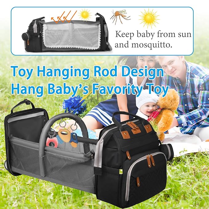 Jeryswet Baby Diaper Bags with Changing Station, Waterproof Large Capacity Diaper Bag Backpack for Moms Dads with USB Charging Port and Stroller Straps, Baby Shower Gifts, Black